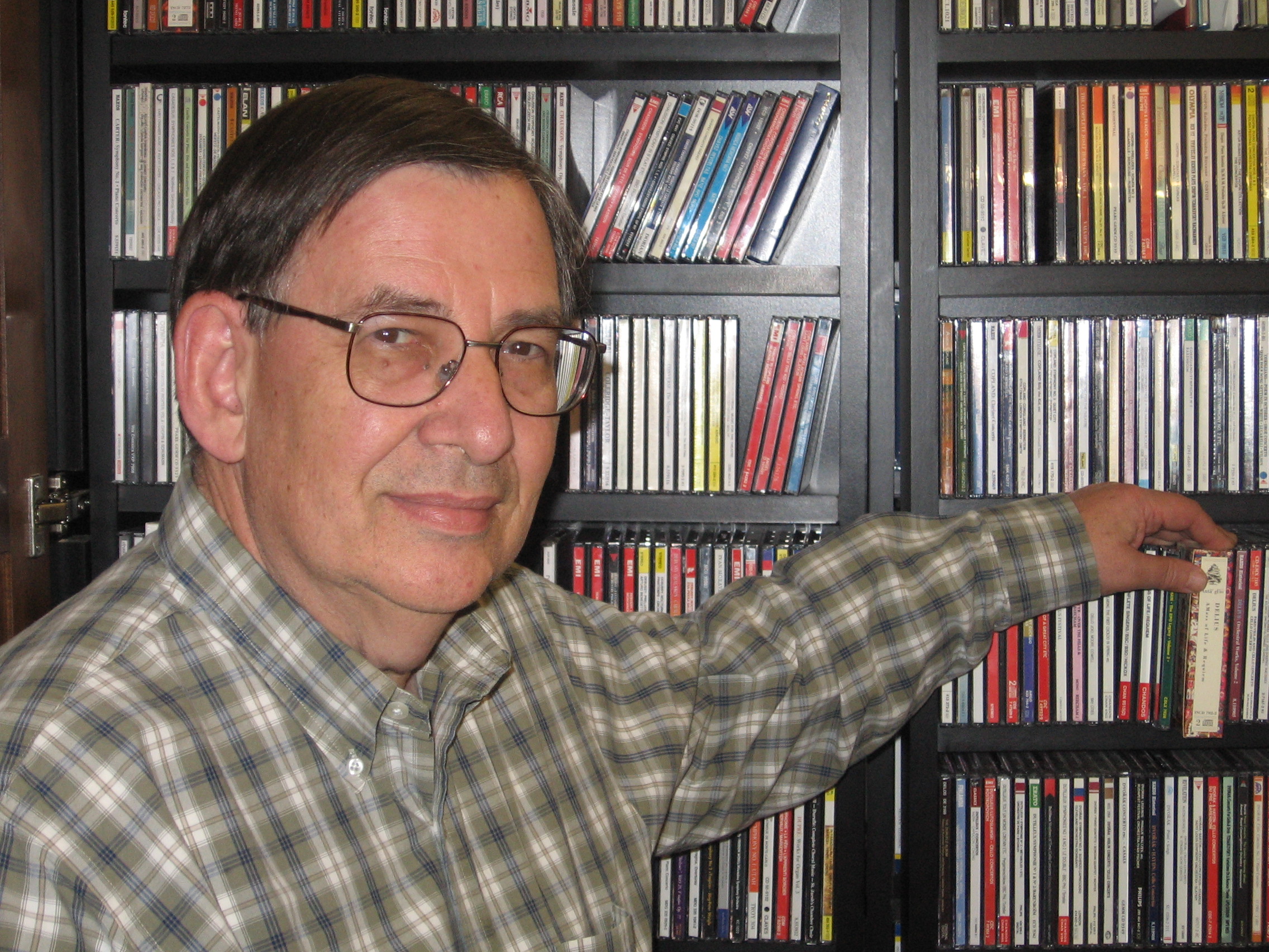 Henry Fogel in his record library at home, 2006, River Forest, IL